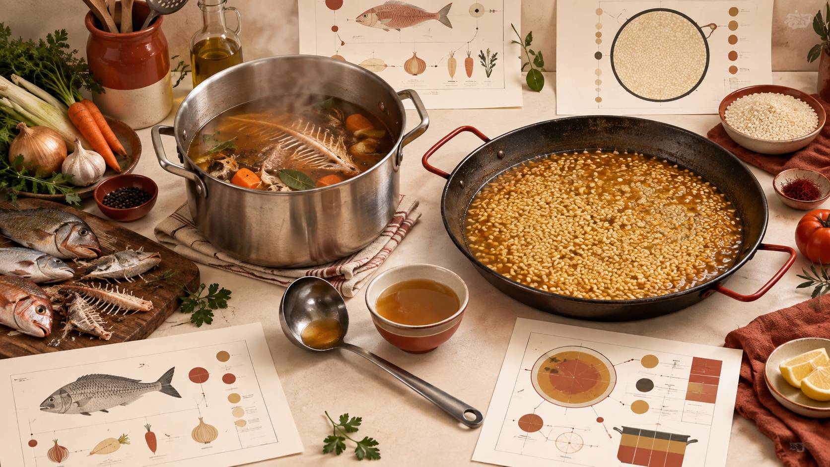 Illustration éditoriale du sujet : Arroz a banda: primero el caldo, después el arroz