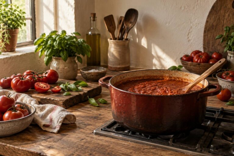 Salsa de tomate casera: reducción, acidez y punto de azúcar