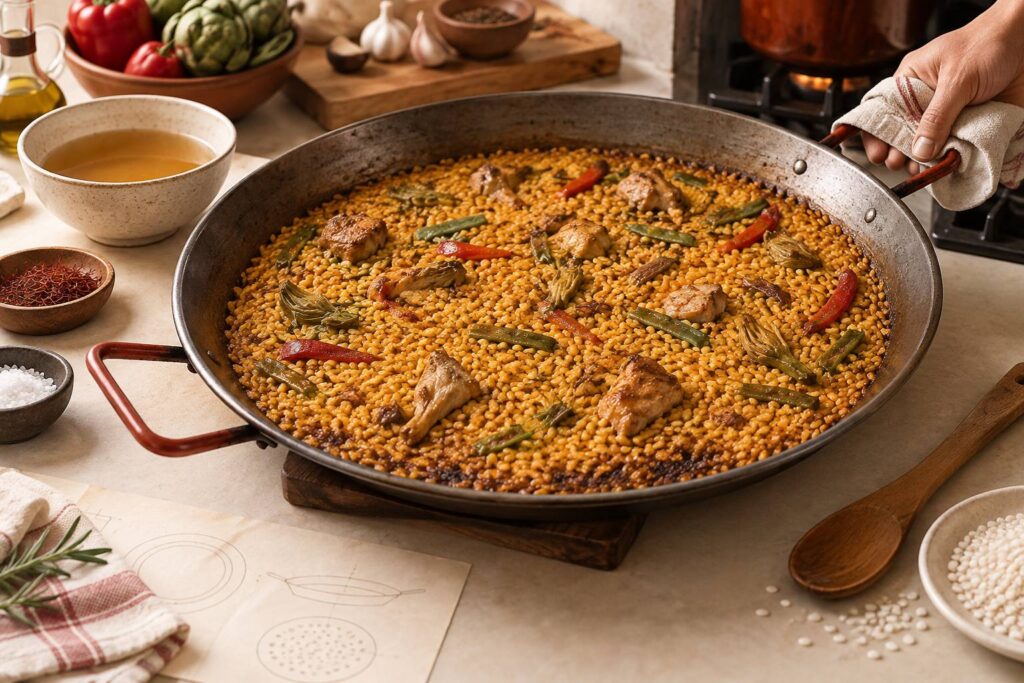 Illustration éditoriale du sujet : Socarrat: cómo conseguirlo sin quemar el arroz