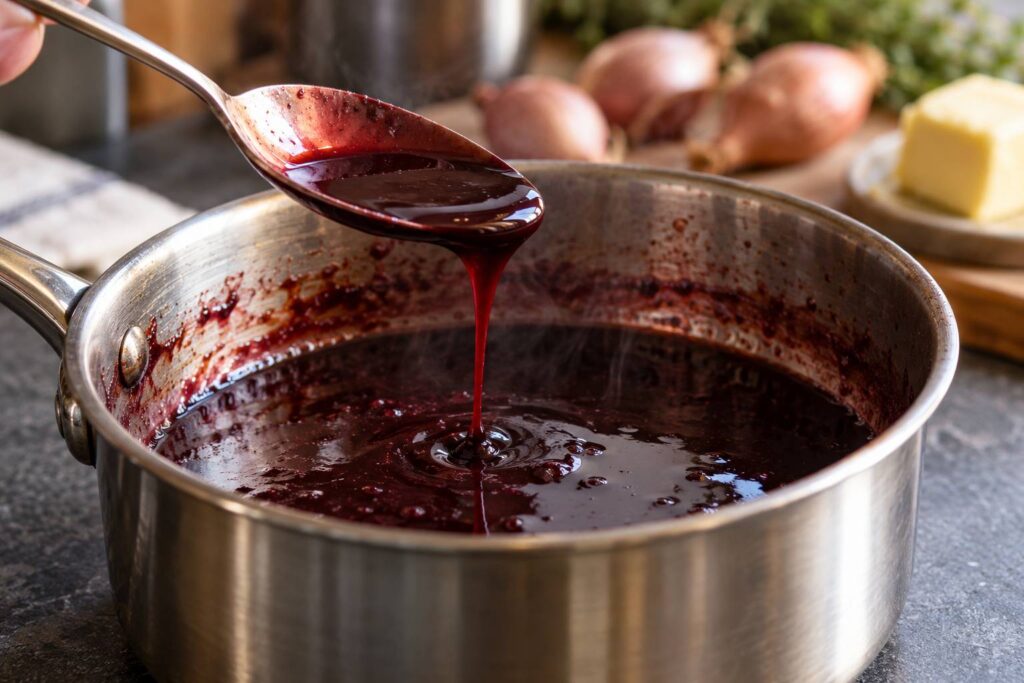 Illustration de détail sur le sujet : Salsa de vino tinto: cuánto reducir antes de montar
